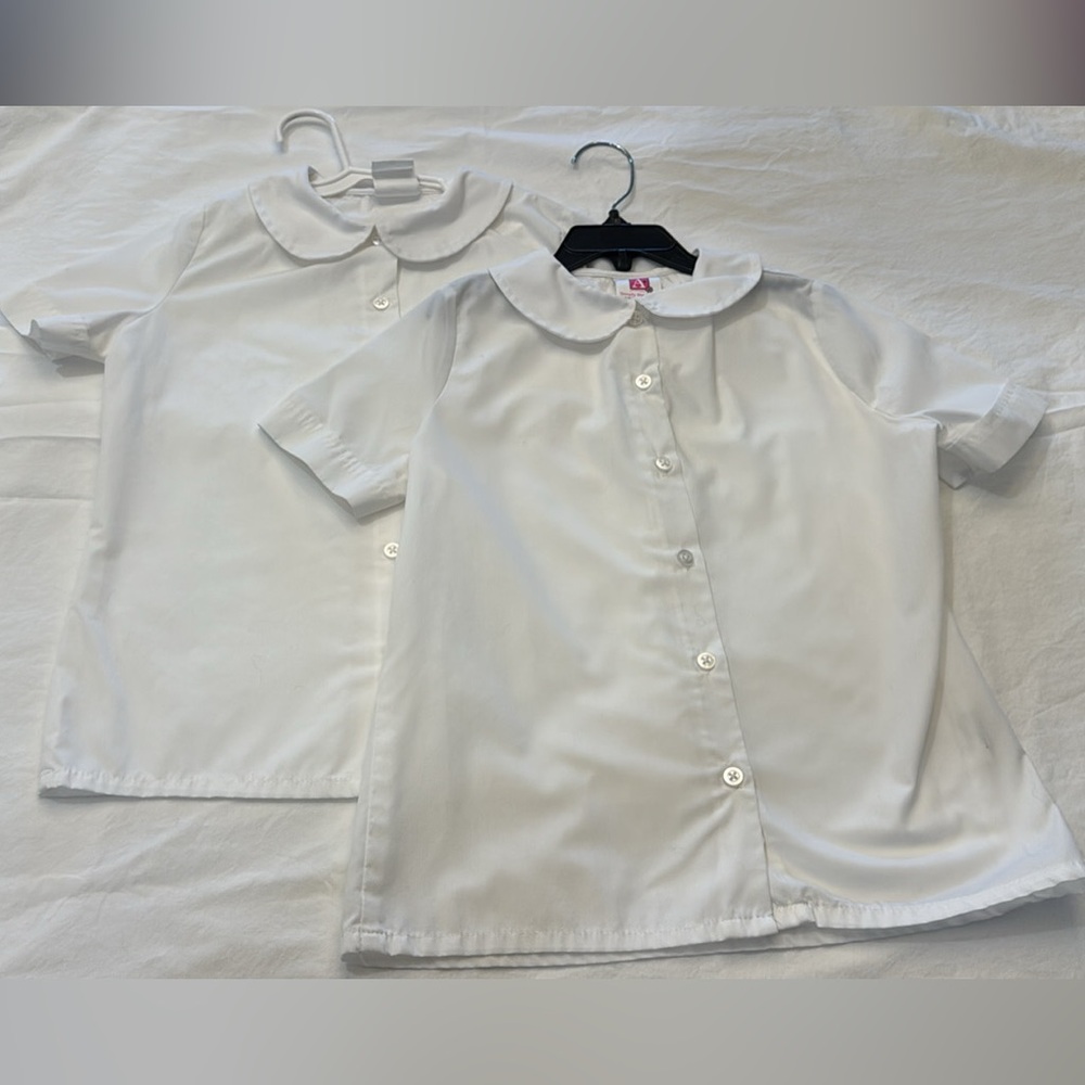 Lot of 2 White Peter Pan Collar School Shirts -A+ -Size Youth Small (6/8)